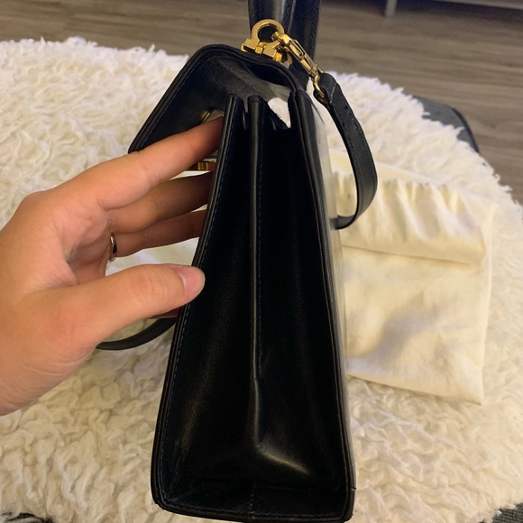 SOLD!! Authentic Salvatore Ferragamo Vintage Kelly Top Handle Black Leather Tote - Picture 6 of 15